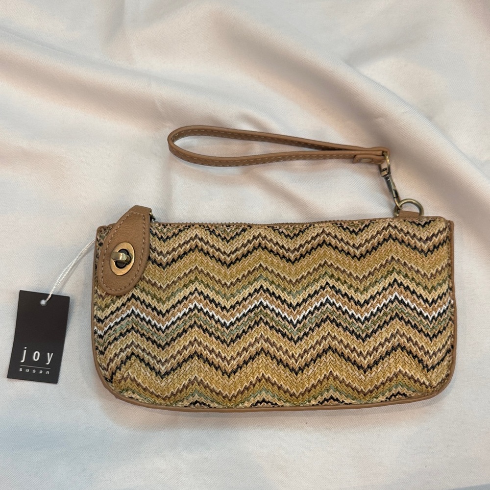 Joy Susan Multicolor Chevron Wristlet Clutch Crossbody in Tan & Brown